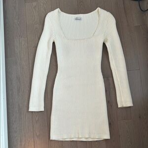 Cream Ribbed Sweater Dress